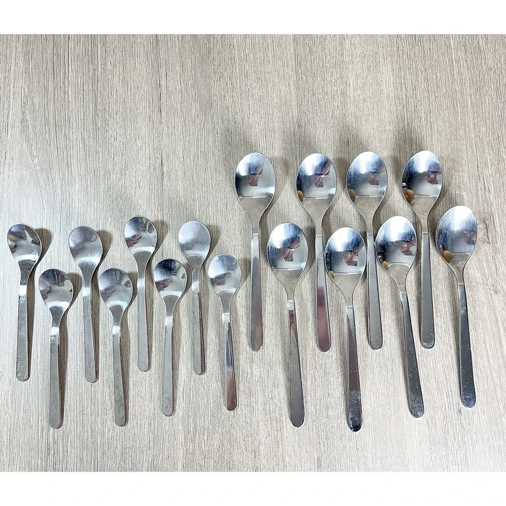 16 Pc Ikea FORNUFT 8 Pc Teaspoon & 8 Pc Soup Spoon Stainless Steel Flatware